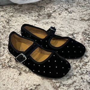 New J. Crew Black Velvet Girls Dress Shoes with Silver Dots